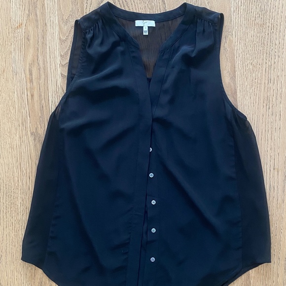 SILK JOIE Collarless button-down cami in BLK - Picture 1 of 3